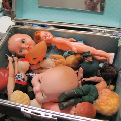 My vintage train cases hold all sorts of fun things…
