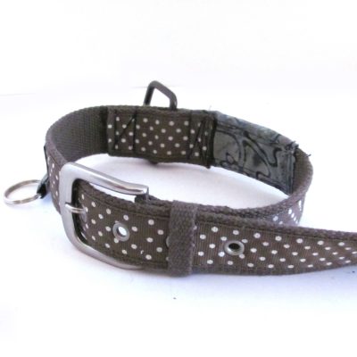 Dog collar made from repurposed materials.  As featured in GreenCraft Magazine