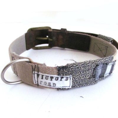 Dog collar made from repurposed materials.  As featured in GreenCraft Magazine