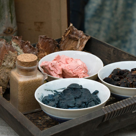 Basket of traditional indigo dye pigment ingredients